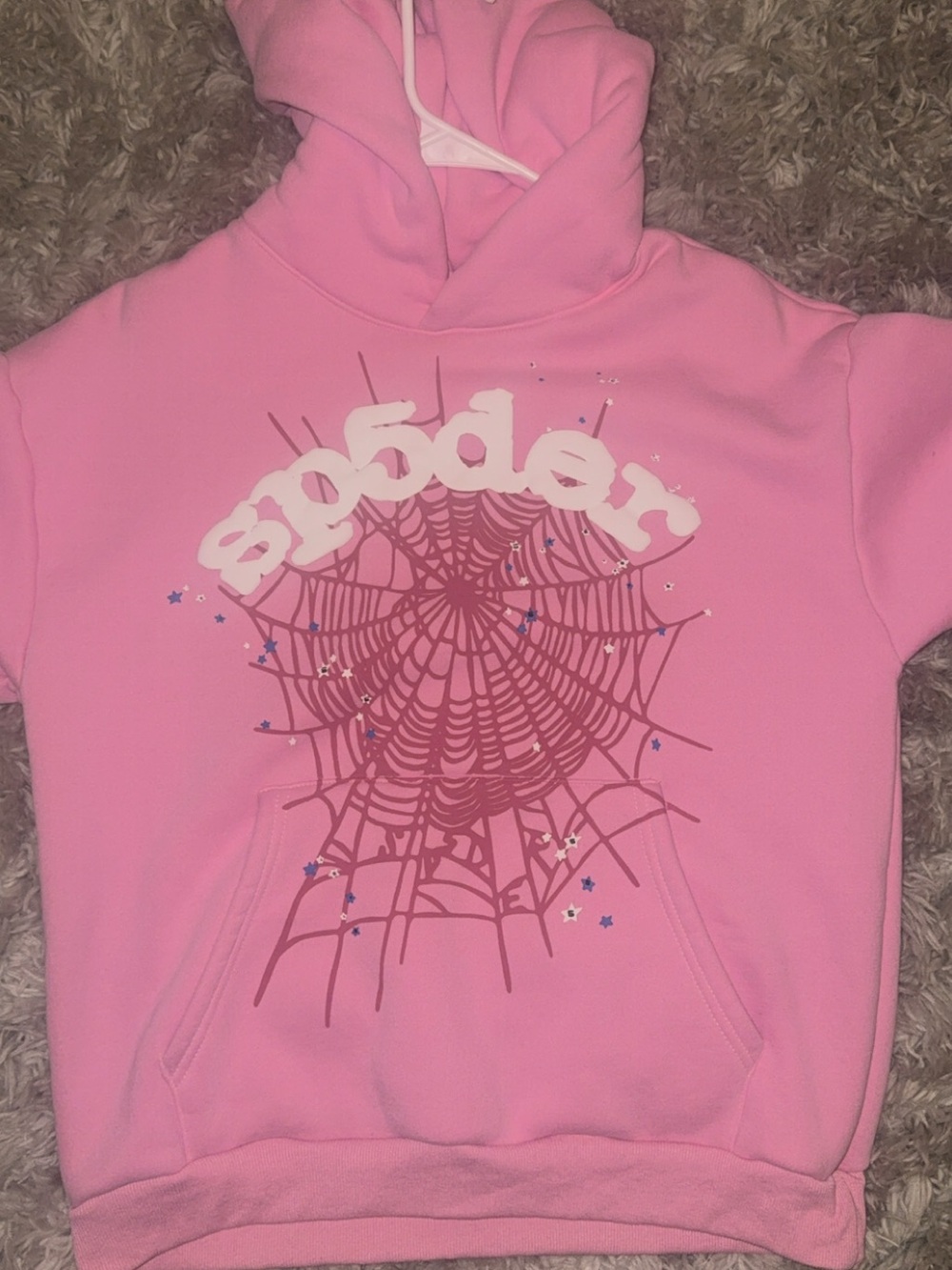 Pink Pullover Hoodie with Spiderweb Graphic